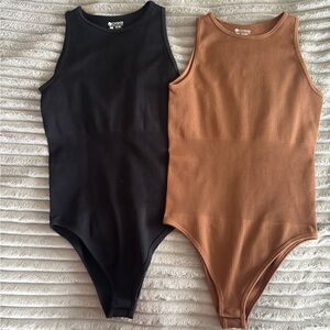 NWOT OQQ Ribbed body suit with snap bottom - Black and Brown